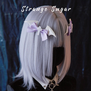 怪糖饰物集原创手工十字缎带蝴蝶结翅膀发夹边夹亚文化白紫色