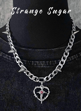 怪糖饰物集原创爱心十字铆钉项链