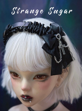 怪糖饰物集原创手工蝴蝶结十字链条皮扣发箍头箍亚文化暗黑黑色