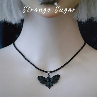 怪糖饰物集原创手工黑色飞蛾编织锁骨链项链暗黑亚文化黑色
