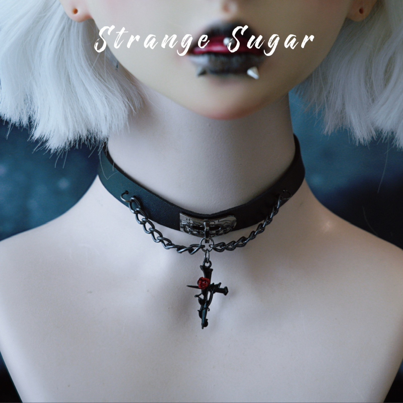 怪糖饰物集原创玫瑰十字吊坠颈链