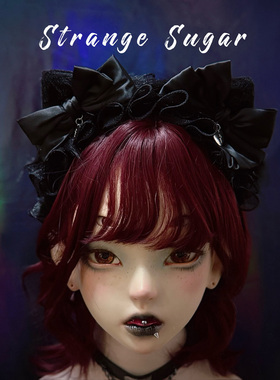 怪糖饰物集原创手工毛绒猫耳兽耳缎带蝴蝶结发箍头箍亚文化黑色