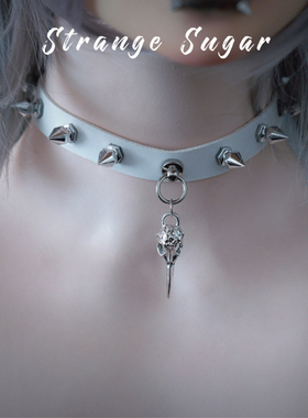 怪糖饰物集原创鸟骨铆钉白色颈链