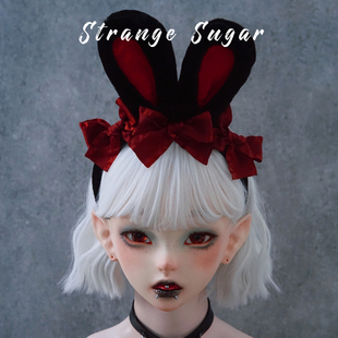 怪糖饰物集原创手工兔耳兔子发箍头箍暗黑亚文化黑红lolita
