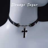 怪糖饰物集原创手工黑色十字细仿皮颈链choker暗黑亚文化