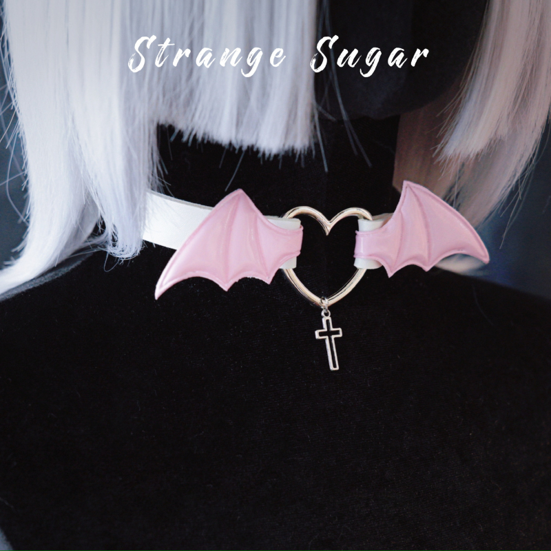 怪糖饰物集原创爱心翅膀仿皮颈链