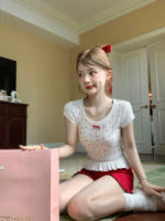Q Girl's Cherry Raspberry/Korean-style girlish knitted round-neck printed T-shirt top thumbnail 7