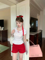 Q Girl's Cherry Raspberry/Korean-style girlish knitted round-neck printed T-shirt top thumbnail 2