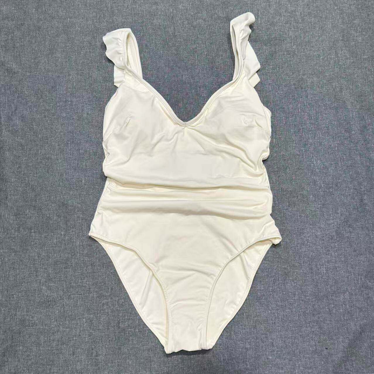 出口欧美女士成人V领露胸性感大露背腰部遮肚抽皱三角连体游泳衣