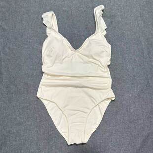 出口欧美女士成人V领露胸性感大露背腰部遮肚抽皱三角连体游泳衣