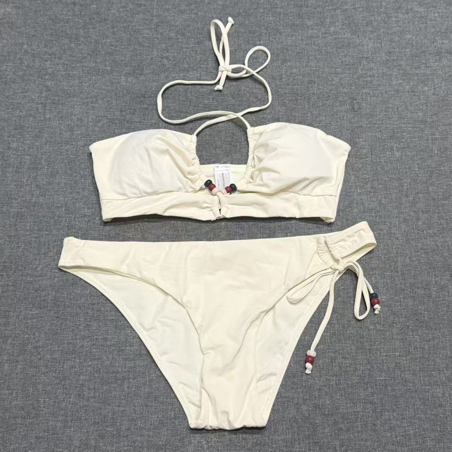 出口欧美女士成人抹胸大露胸挂脖饰品比基尼上衣单三角分体游泳衣