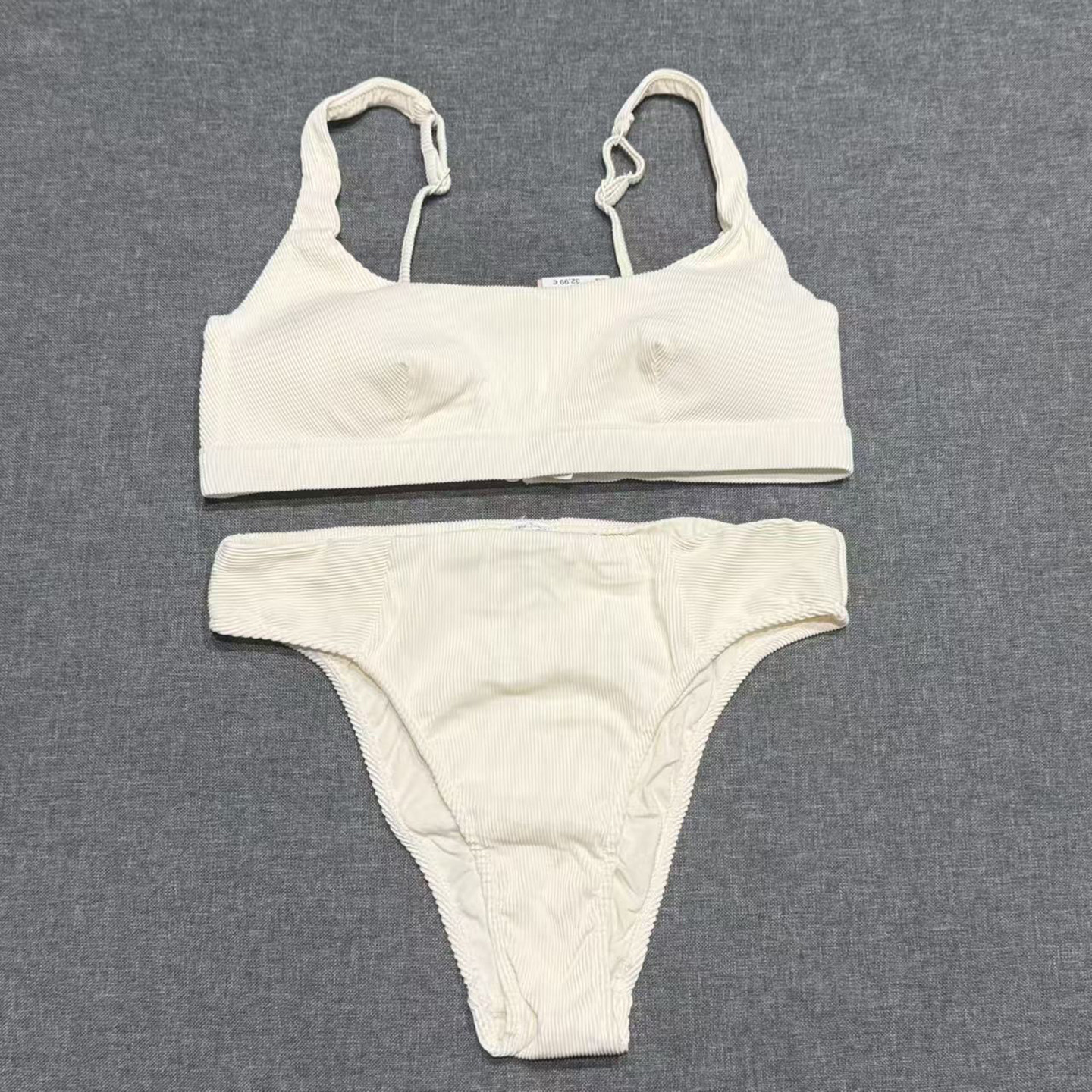 出口欧美女士成人竖条面料抹胸双肩带比基尼上衣单三角分体游泳衣