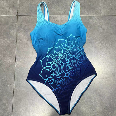 出口欧美女士成人渐变色太花图案简约大露背竞赛三角裤连体游泳衣