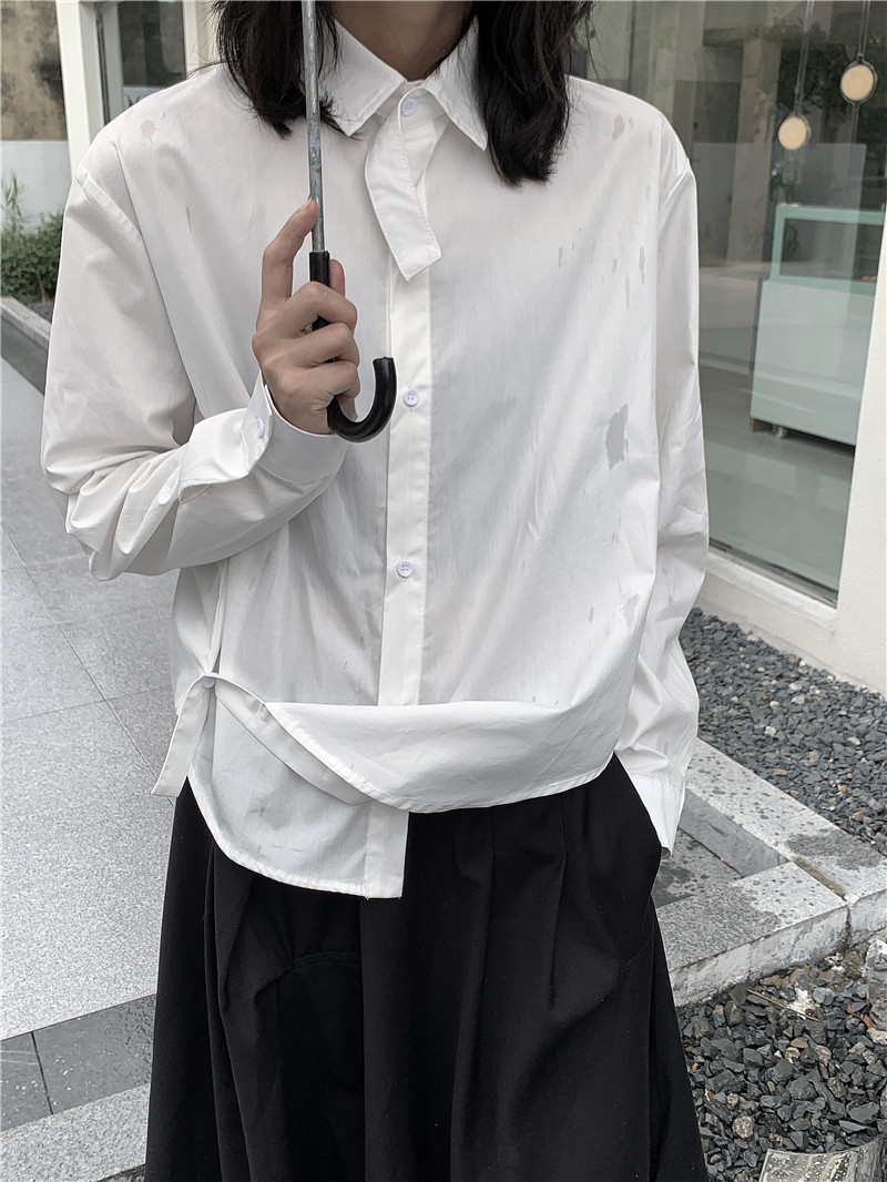 肆野暗黑山本风小众设计感衬衫 衬衣长袖秋季棉布宽松不规则上衣