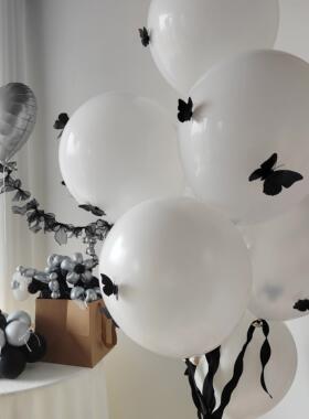 网红黑蝴蝶白色气球束18寸乳胶气球充氦气飘空打卡拍照球束