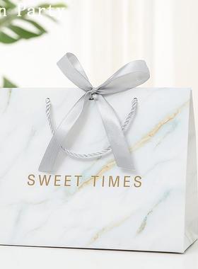 北欧ins礼品袋白色大理石纹婚礼喜糖袋伴手礼回礼手提袋服装袋