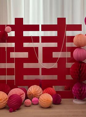 婚房布置立体大喜字背景墙场景装饰结婚新房婚礼男方女方客厅卧室