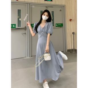 夏季 法式 小众设计感气质交叉腰封显瘦连衣裙 女装 实拍大码