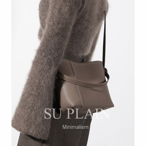 SUPLAIN南素野野  真皮牛皮小众百搭高级时尚女包单肩斜挎水桶包