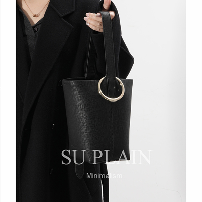 SUPLAIN/SUPLAIN真皮牛皮水桶包单肩斜挎手提简约小众女包