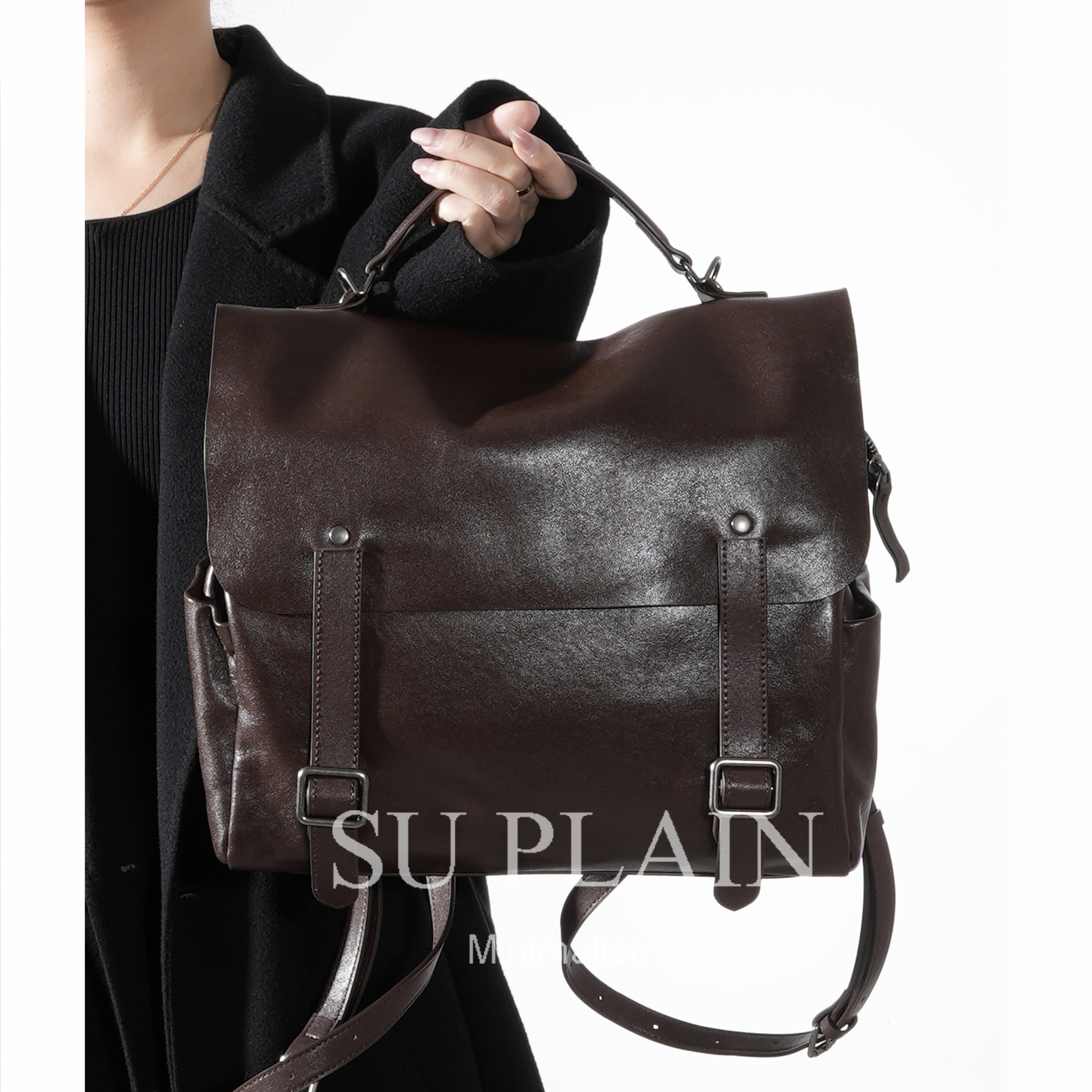 SUPLAIN/SUPLAIN复古风头层植鞣牛皮潮流双肩包女真皮秋冬新款