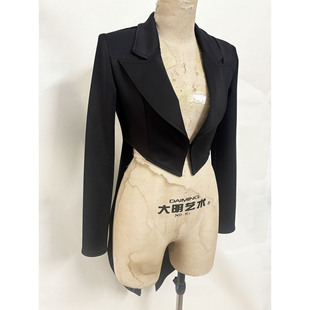 夜店酒吧gogo领舞ds演出服女性感黑色长袖西装燕尾礼服男士舞台装