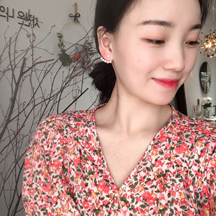 韩国东大门新款72W家珍珠925通体纯银扇形耳环耳钉耳饰品女