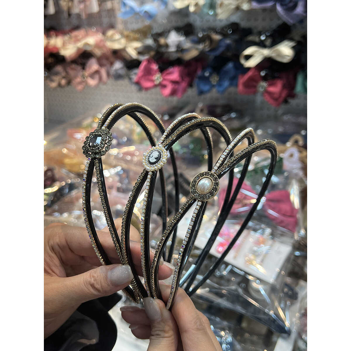 韩国进口东大门新款水晶镶钻发箍头饰细发卡复古头箍饰品女图片