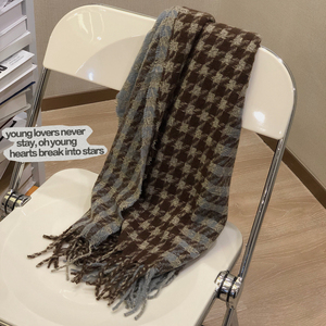 B218-WJ28-P25流苏拼色千鸟格纹潮流韩版ins网红围巾围脖男女新款,大衣搭配图片女 裙子图片