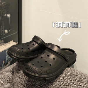 B218-T23-P20洞洞凉拖鞋情侣男女厚底黑白基础潮流夏天包头拖2022图片