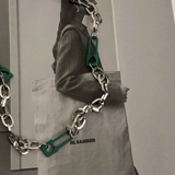 B218-S95-P15别针金属银色拼接绿色潮流男女情侣款饰品项链T吊坠，头饰，电商B218