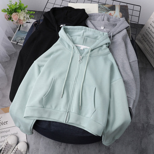 短款拉链开衫卫衣女长袖春秋薄款韩版宽松百搭小个子高腰短装外套