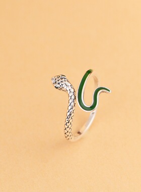 云尚服饰S925银眼镜蛇戒指钩针带线滴油小青蛇可调节指环女戒