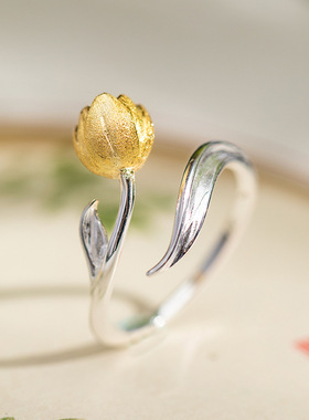 云尚服饰s925银原创设计国潮钩针带线时尚郁金香戒指