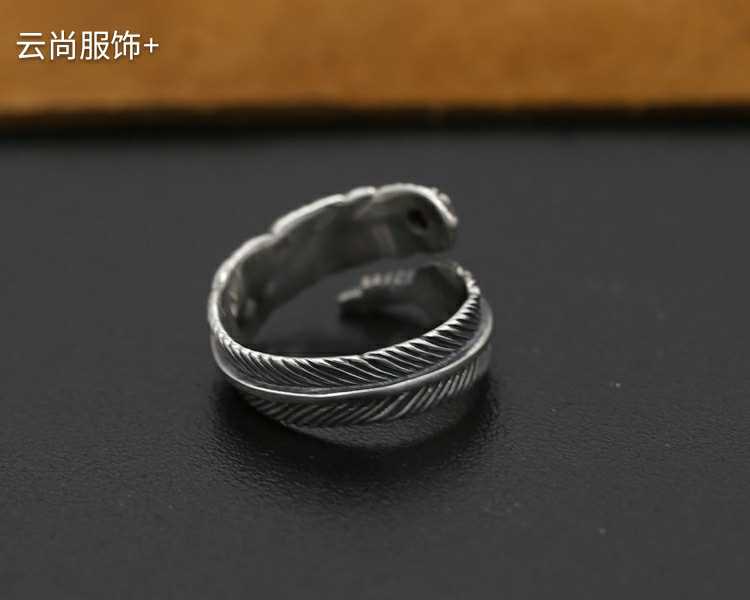 S925纯银饰品日韩个性手工复古泰银红宝石羽毛开口56到62戒指指环