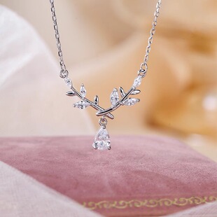 云尚服饰S999纯银月桂水滴项链女小众设计高级感时尚百搭树叶项链