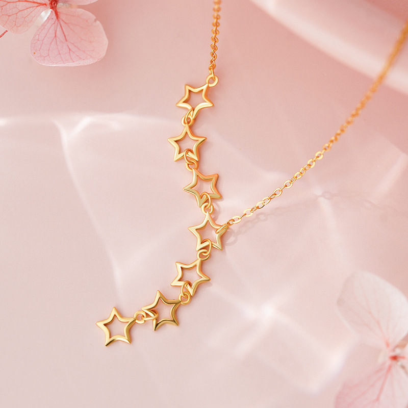 云尚服饰纯银S925镂空五角星流苏项链韩风轻奢独特ins锁骨链