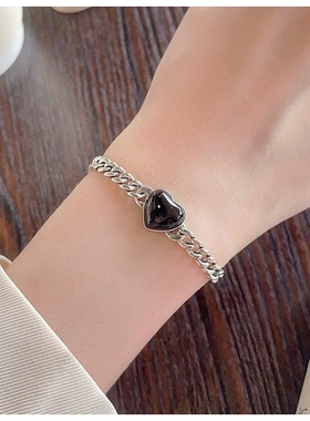 云尚服饰S925银复古日韩黑色爱心个性潮流网红ins风气质百搭手链