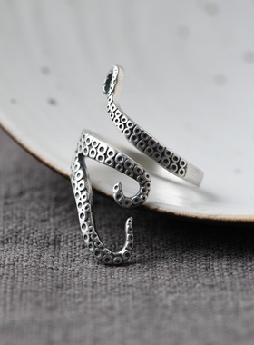 云尚服饰S925银复古时尚章鱼触角创意饰品指环男女钩针带线戒指