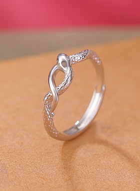 云尚服饰S925纯银本命年生肖蛇复古灵蛇献瑞钩针带线蛇环形指环