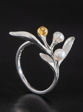 云尚服饰s925银原创设计冬珊瑚钩针带线戒指新中式珍珠指环活口