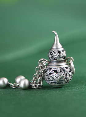 云尚服饰足银999银吊坠复古镂空莲花葫芦吊坠锁骨链坠子吊饰挂件