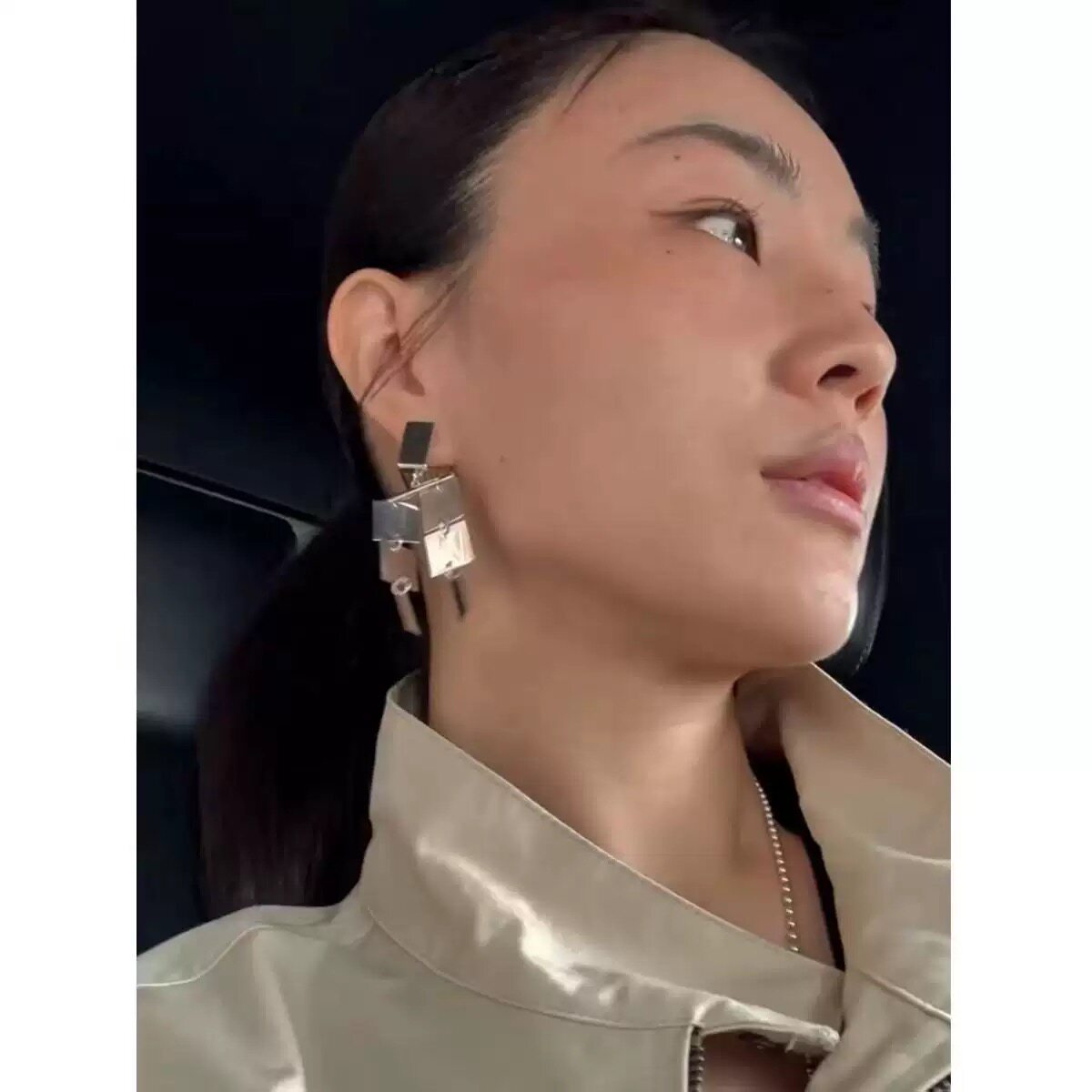 FEEI STUDIO欧美个性银色方片小众高级简约百搭气质时髦耳环女