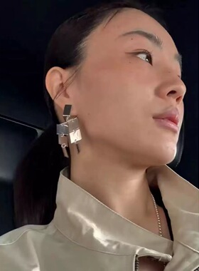 FEEI STUDIO欧美个性银色方片小众高级简约百搭气质时髦耳环女