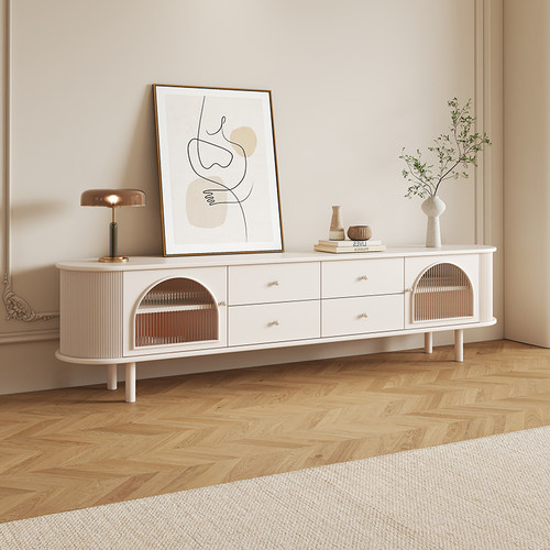 胜林奶油风烤漆电视柜茶几组合