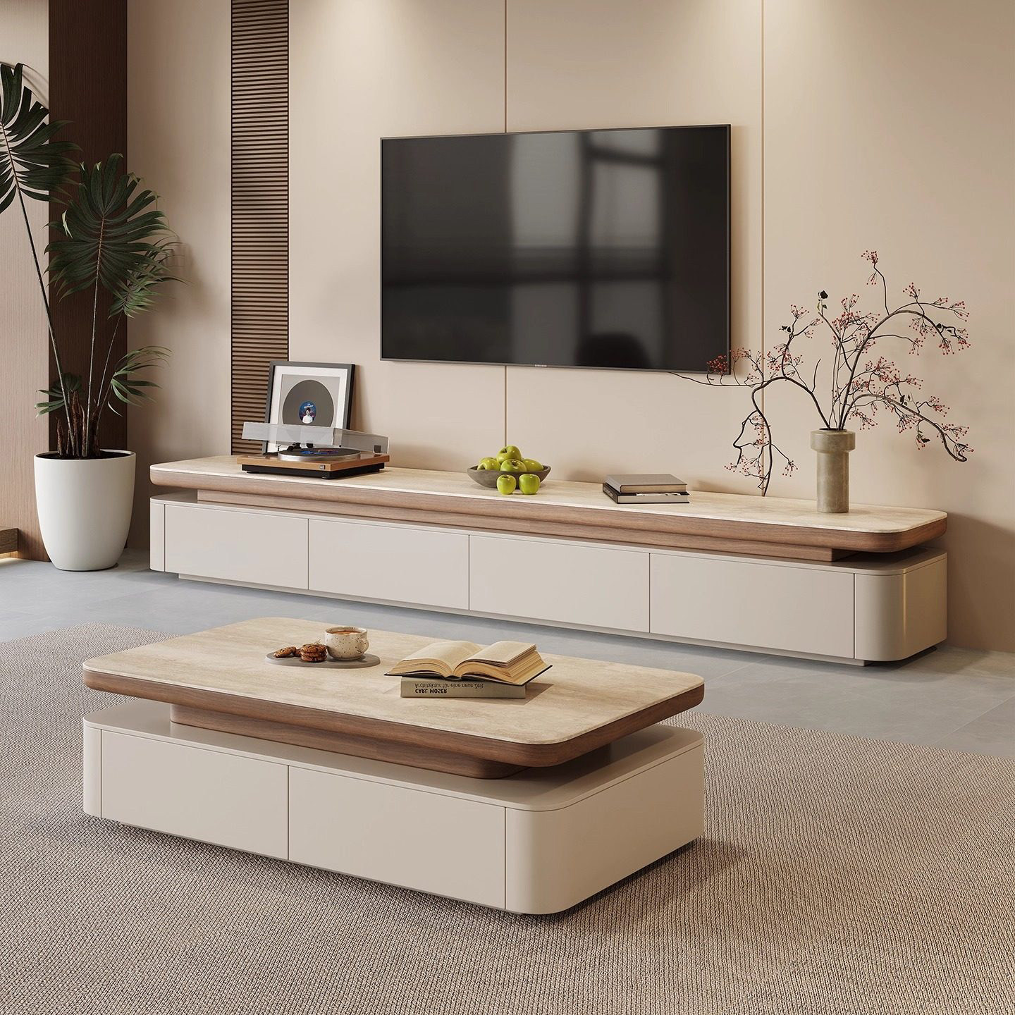 落地电视柜客厅家用小户型实木电视机柜茶几组合中古风收纳储物柜