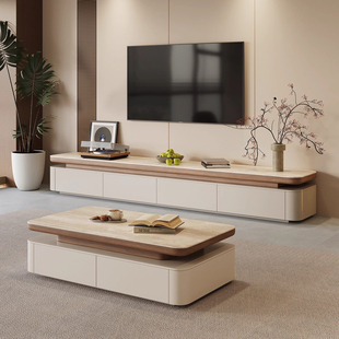 落地电视柜客厅家用小户型实木电视机柜茶几组合中古风收纳储物柜