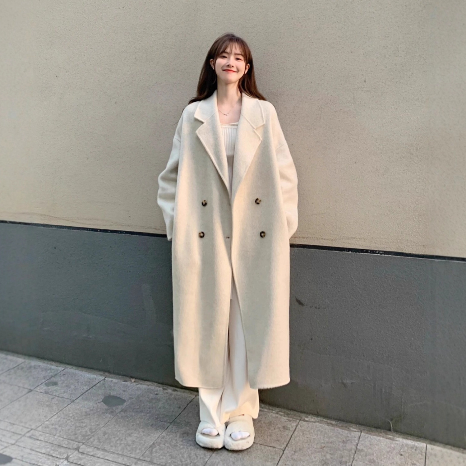 毛呢外套女小个子新款秋冬季轻奢高级感韩系赫本风厚杏色呢子大衣