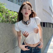 辣妹搞怪显瘦短款 印花白色短袖 T恤女夏季 泰式 复古修身 露脐上衣潮
