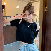 新款 露脐上衣潮 心机露肩T恤女ins设计感短款 夏季 2025网红冰丝短袖